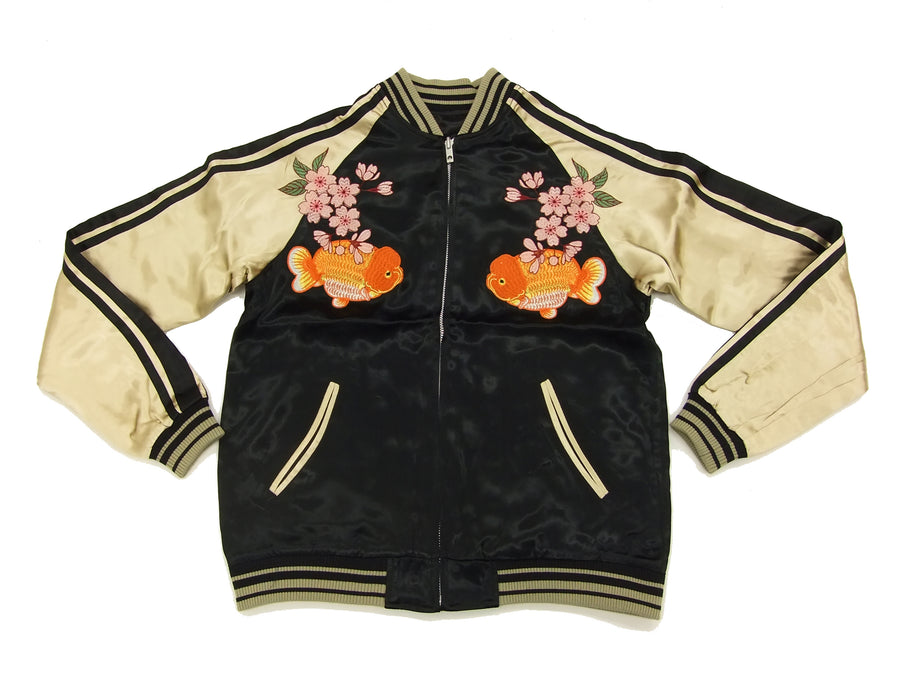 Japanesque Script Japanese Souvenir Jacket 3RSJ-031 Goldfish Men's Sukajan Black/Gold