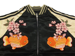 Japanesque Script Japanese Souvenir Jacket 3RSJ-031 Goldfish Men's Sukajan Black/Gold