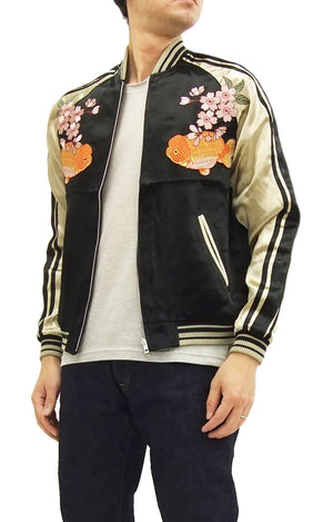 Japanesque Script Japanese Souvenir Jacket 3RSJ-031 Goldfish Men's Sukajan Black/Gold