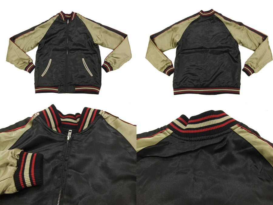 Japanesque Script Japanese Souvenir Jacket 3RSJ-034 Sparrows Men's Sukajan Black/Gold