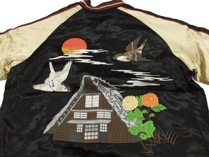 Japanesque Script Japanese Souvenir Jacket 3RSJ-034 Sparrows Men's Sukajan Black/Gold