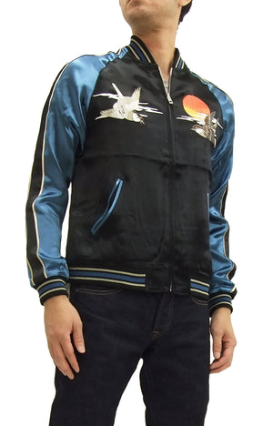 Japanesque Script Japanese Souvenir Jacket 3RSJ-034 Sparrows Men's Sukajan Black/Blue