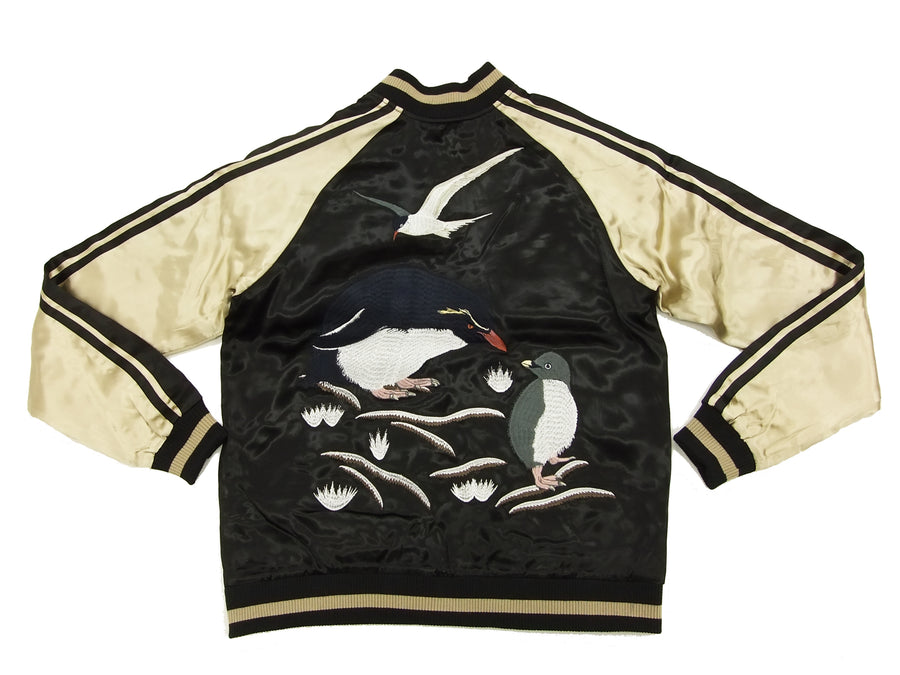 Japanesque Script Japanese Souvenir Jacket 3RSJ-036 Penguin Men's Sukajan Black/Gold