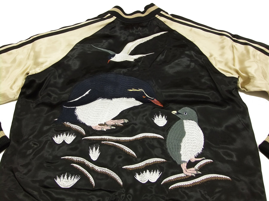 Japanesque Script Japanese Souvenir Jacket 3RSJ-036 Penguin Men's Sukajan Black/Gold