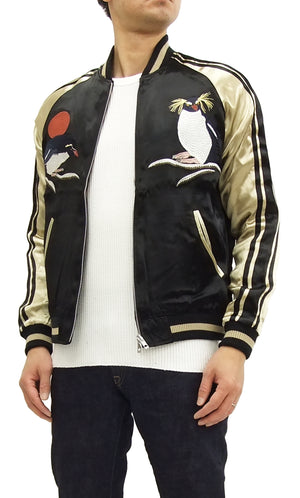Japanesque Script Japanese Souvenir Jacket 3RSJ-036 Penguin Men's Sukajan Black/Gold