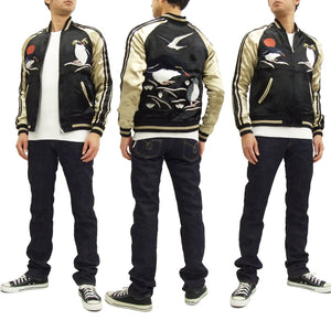 Japanesque Script Japanese Souvenir Jacket 3RSJ-036 Penguin Men's Sukajan Black/Gold