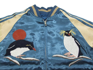 Japanesque Script Japanese Souvenir Jacket 3RSJ-036 Penguin Men's Sukajan Blue/Gold