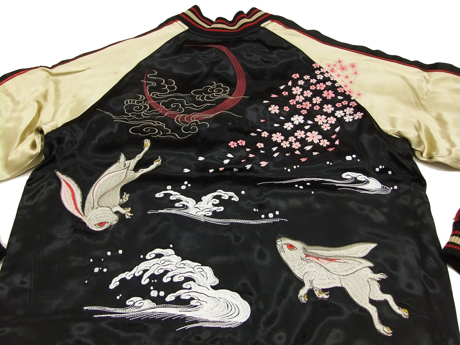 Japanesque Script Japanese Souvenir Jacket 3RSJ-037 Rabbit Men's Sukajan Black/Gold