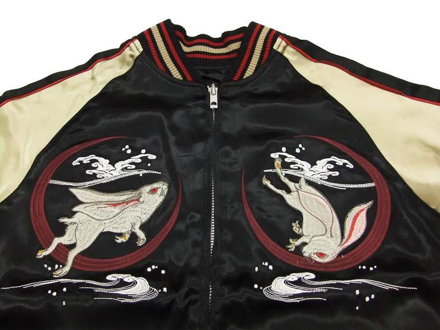 Japanesque Script Japanese Souvenir Jacket 3RSJ-037 Rabbit Men's Sukajan Black/Gold