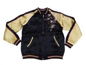 Japanesque Men's Japanese Souvenir Jacket Weeping Cherry Sukajan 3RSJ-038 Black/Beige
