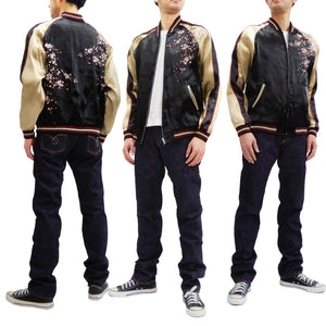 Japanesque Men's Japanese Souvenir Jacket Weeping Cherry Sukajan 3RSJ-038 Black/Beige