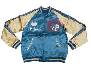 Japanesque Men's Japanese Souvenir Jacket Panda and Fireworks Sukajan 3RSJ-039 Blue/Beige