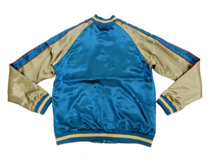 Japanesque Men's Japanese Souvenir Jacket Panda and Fireworks Sukajan 3RSJ-039 Blue/Beige