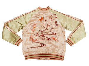Japanesque Men's Japanese Souvenir Jacket Japanese Butterfly and Cherry Blossoms Sukajan 3RSJ-040 Pink/Beige