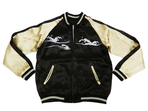 Japanesque Men's Japanese Souvenir Jacket Whale Breach Sukajan 3RSJ-041 Black/Beige