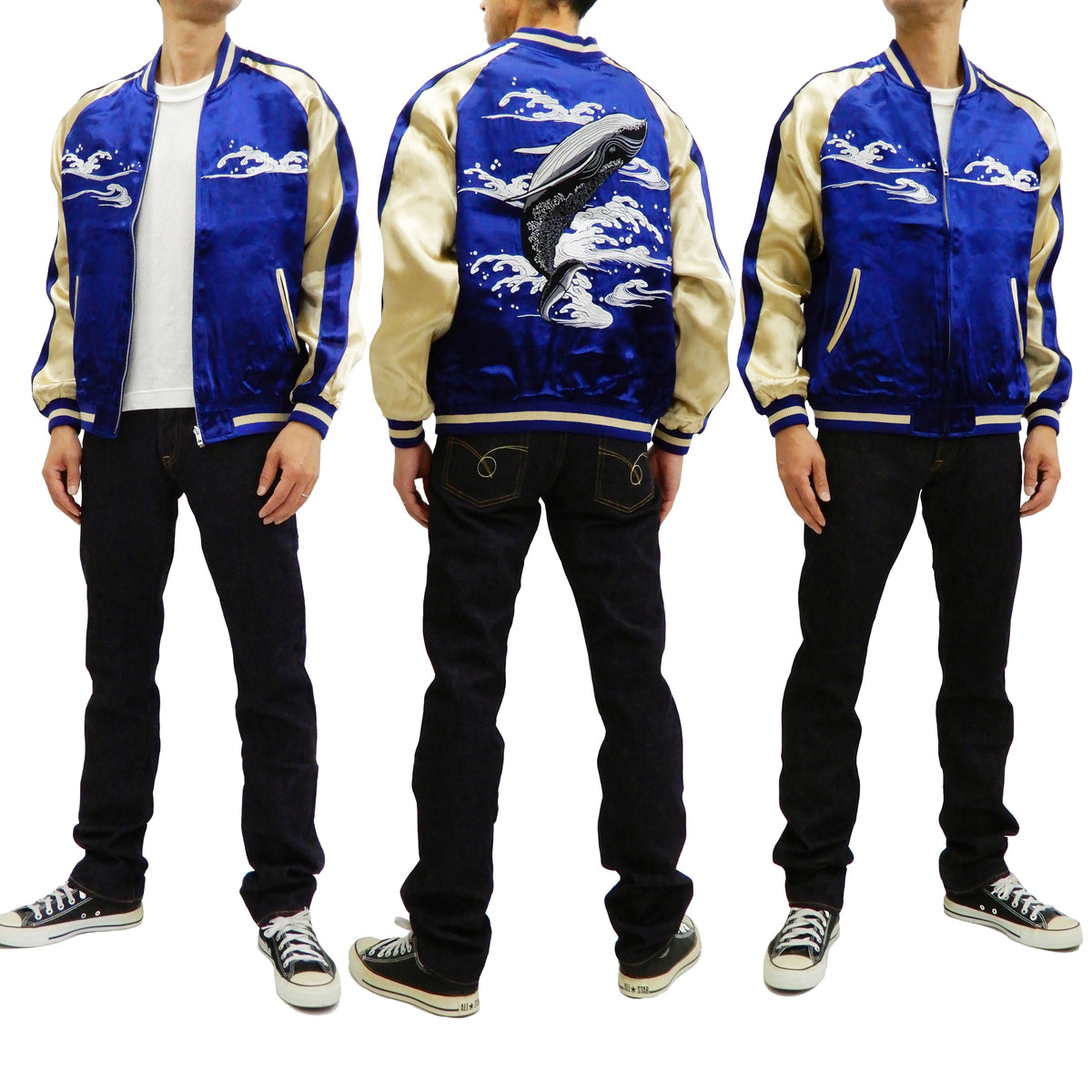 Japanesque Men's Japanese Souvenir Jacket Whale Breach Sukajan 3RSJ-04 ...