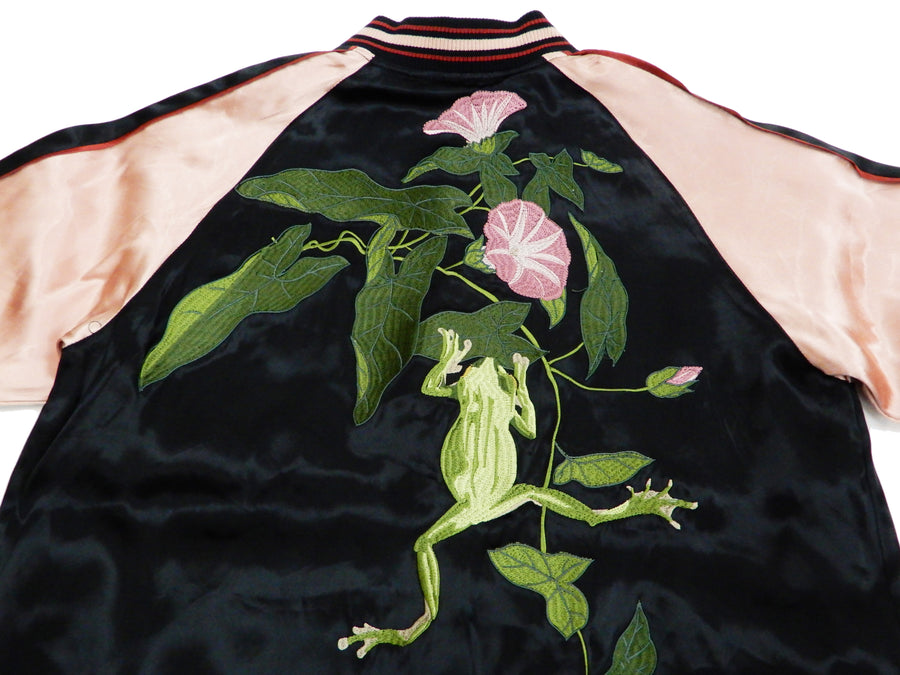 Japanesque Men's Japanese Souvenir Jacket Tree Frog Sukajan 3RSJ-043 Black/Pink