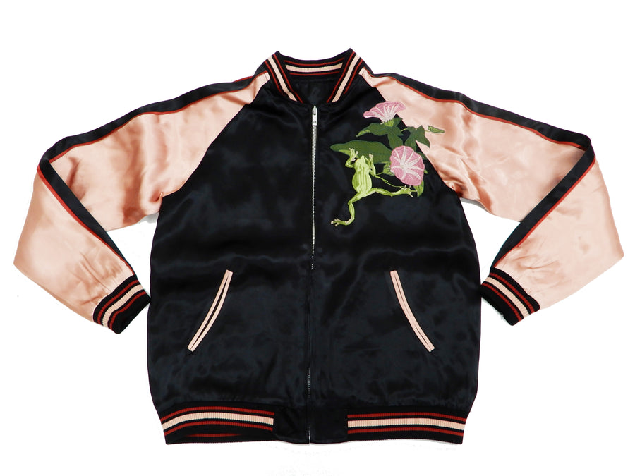 Japanesque Men's Japanese Souvenir Jacket Tree Frog Sukajan 3RSJ-043 Black/Pink