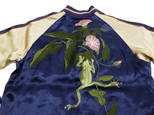 Japanesque Men's Japanese Souvenir Jacket Tree Frog Sukajan 3RSJ-043 Navy-Blue/Beige