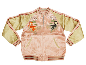Japanesque Men's Japanese Souvenir Jacket Goldfish Sukajan 3RSJ-044 Pink/Beige