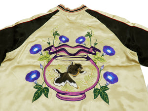 Japanesque Mens Japanese Souvenir Jacket Goldfish Bowl Sukajan 3RSJ-045 Beige/Black