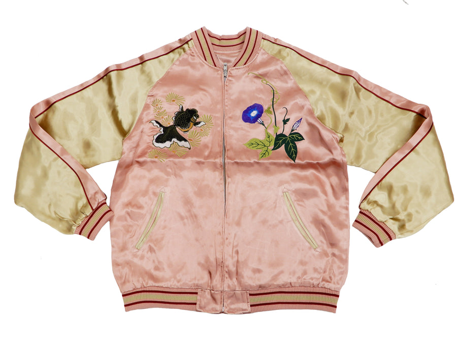 Japanesque Mens Japanese Souvenir Jacket Goldfish Bowl Sukajan 3RSJ-045 Pink/Beige