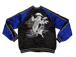 Japanesque Men's Japanese Souvenir Jacket Koi Fish Sukajan 3RSJ-047 Black/Navy-Blue