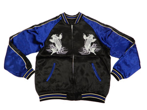 Japanesque Men's Japanese Souvenir Jacket Koi Fish Sukajan 3RSJ-047 Black/Navy-Blue