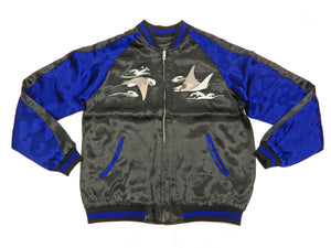 Japanesque Men's Japanese Souvenir Jacket Manta Ray Sukajan 3RSJ-048 BlacK/Navy-Blue