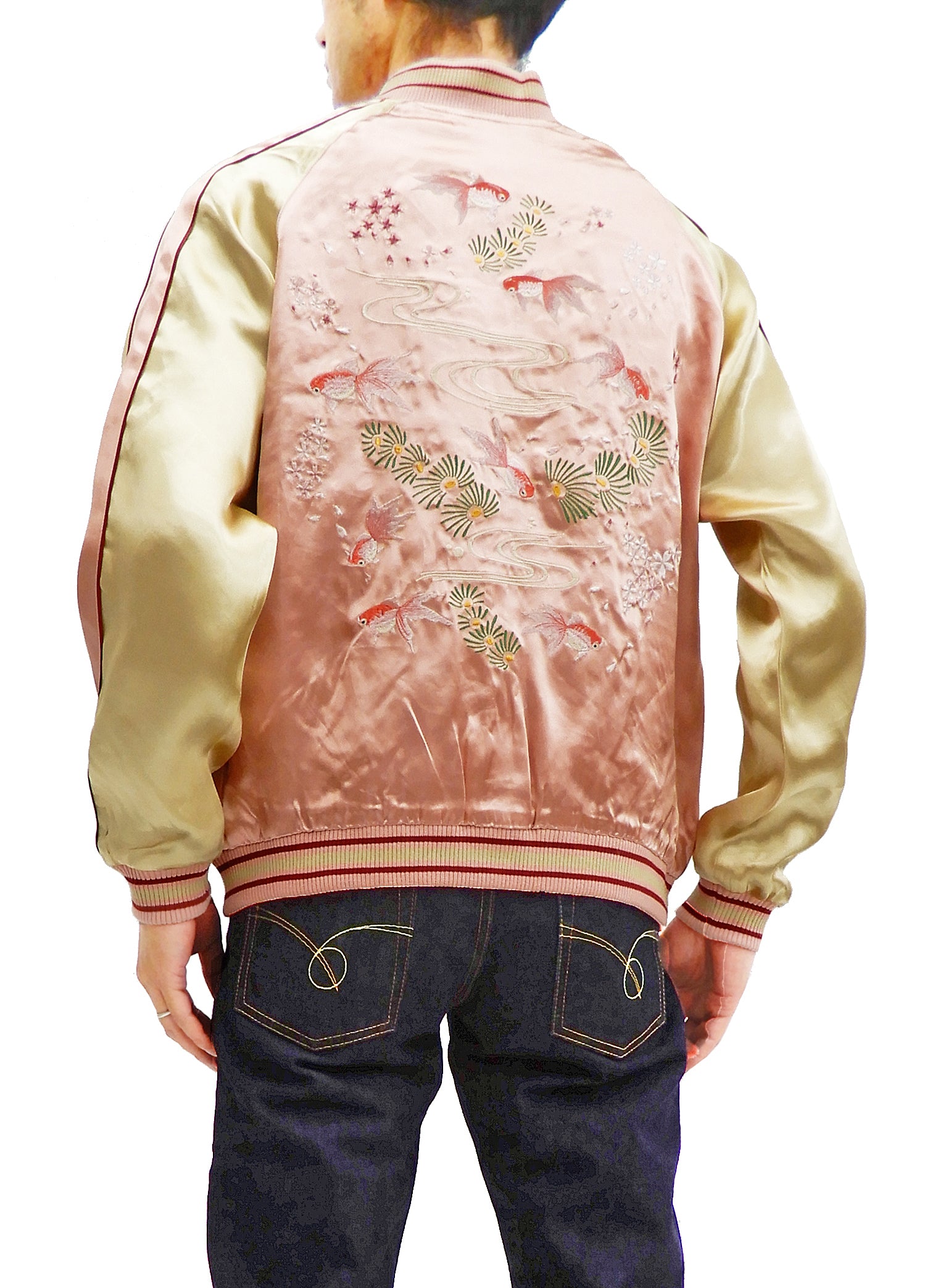 Japanesque Men's Japanese Souvenir Jacket Goldfish Embroidered