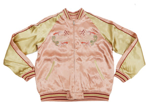 Japanesque Men's Japanese Souvenir Jacket Goldfish Embroidered Sukajan 3RSJ-049 Pink/Beige