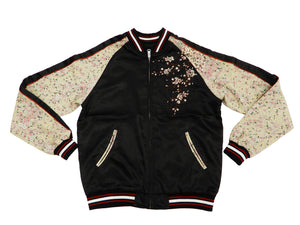 Japanesque Sukajan Men's Japanese Souvenir Jacket Cherry Blossom 3RSJ-301 Black/Beige
