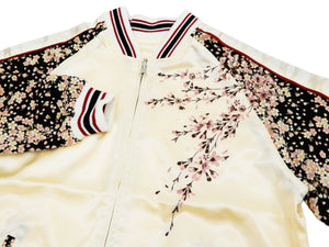Japanesque Sukajan Men's Japanese Souvenir Jacket Cherry Blossom 3RSJ-301 Off/Black