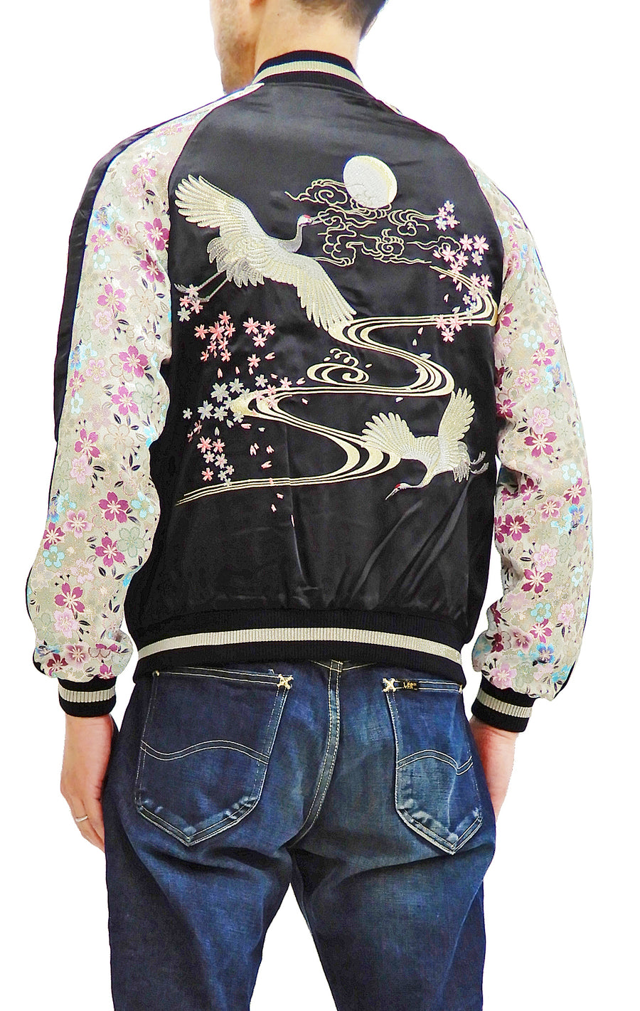 Crane Embroidered Denim Jacket Men's Autumn Retro Slim Jacket