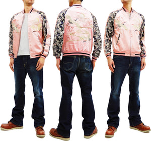 Japanesque Sukajan Men's Japanese Souvenir Jacket Crane 3RSJ-302 Pink/Black