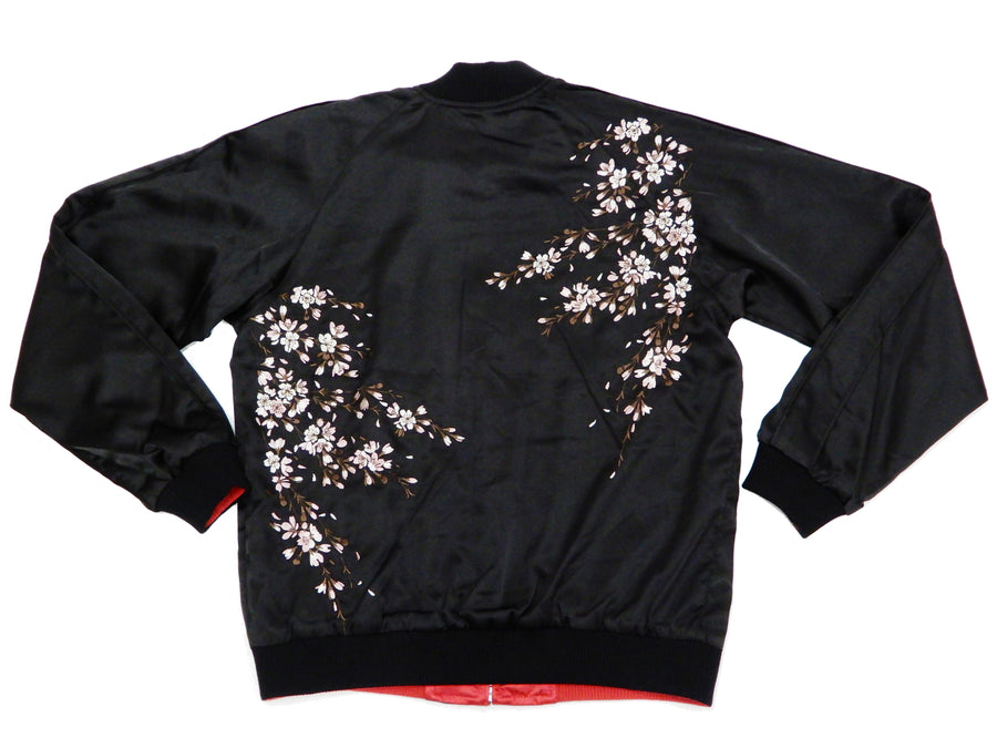 Japanesque Script Men's Slim Fit Japanese Souvenir Jacket Sukajan 3RSJ-504 Black