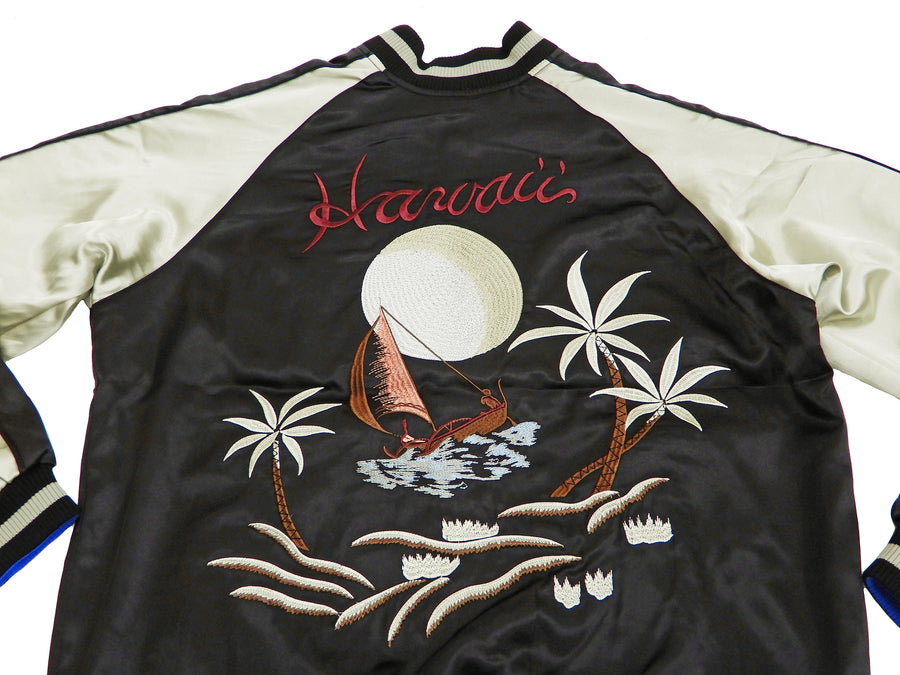 Japanesque Men's Japanese Souvenir Jacket Hawaii Reversible Sukajan 3RSJ-553 Black/Beige