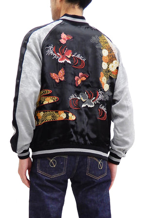 Japanesque Men's Japanese Souvenir Jacket Goldfish Embroidery Sukajan 3RSJ-701 Black/Gray