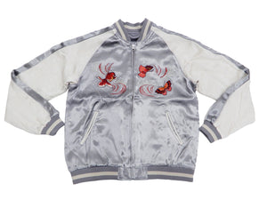 Japanesque Men's Japanese Souvenir Jacket Goldfish Embroidery Sukajan 3RSJ-701 Gray/Off