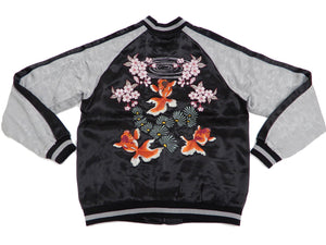 Japanesque Men's Japanese Souvenir Jacket Goldfish Embroidery Sukajan 3RSJ-702 Black/Gray