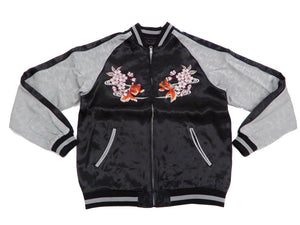 Japanesque Men's Japanese Souvenir Jacket Goldfish Embroidery Sukajan 3RSJ-702 Black/Gray