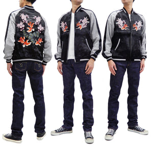 Japanesque Men's Japanese Souvenir Jacket Goldfish Embroidery Sukajan 3RSJ-702 Black/Gray