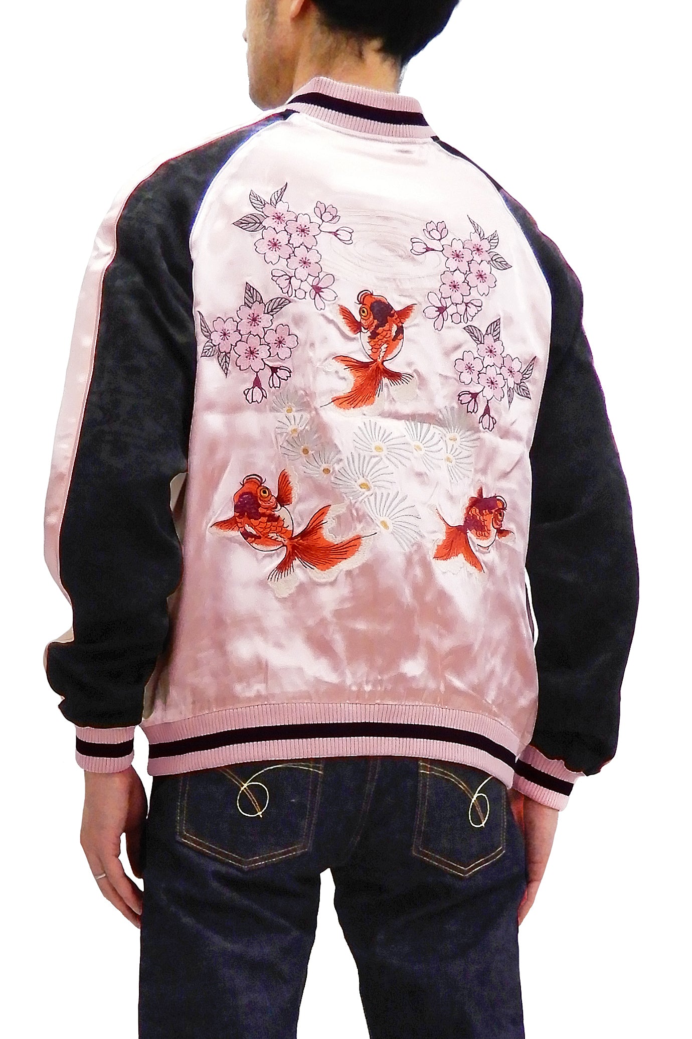 Japanesque Men s Japanese Souvenir Jacket Goldfish Embroidery Sukajan RODEO JAPAN Pine Avenue Clothes shop