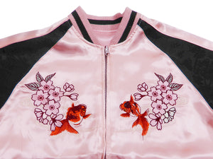 Japanesque Men's Japanese Souvenir Jacket Goldfish Embroidery Sukajan 3RSJ-702 Pink/Black