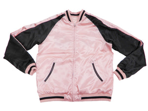 Japanesque Men's Japanese Souvenir Jacket Goldfish Embroidery Sukajan 3RSJ-702 Pink/Black
