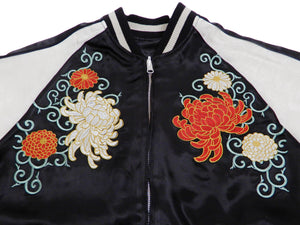 Japanesque Men's Japanese Souvenir Jacket Chrysanthemum Sukajan 3RSJ-703 Black/Off