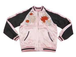Japanesque Men's Japanese Souvenir Jacket Chrysanthemum Sukajan 3RSJ-703 Pink/Black