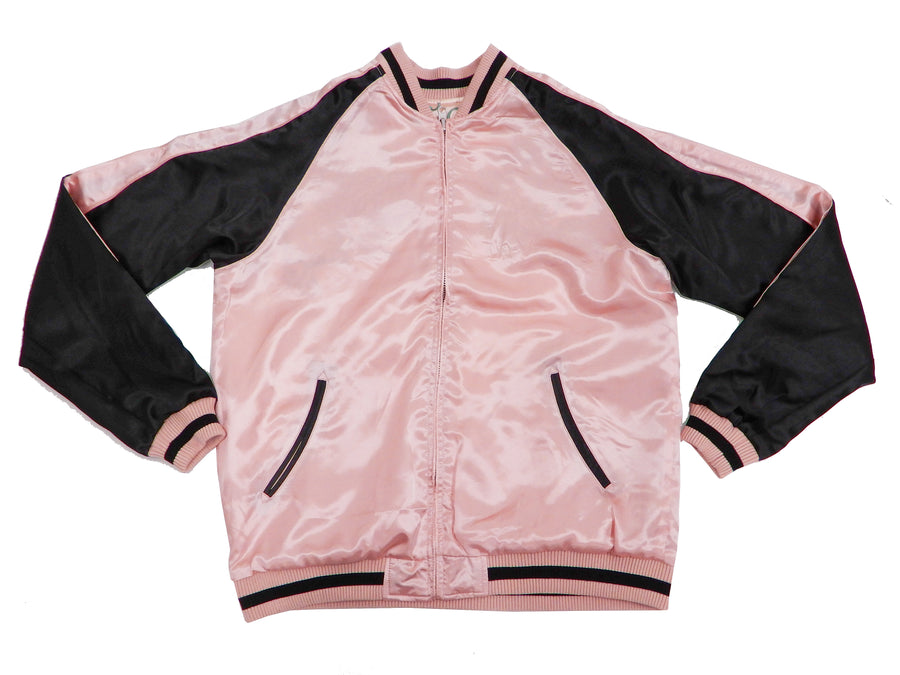 Japanesque Men's Japanese Souvenir Jacket Chrysanthemum Sukajan 3RSJ-703 Pink/Black