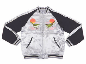 Japanesque Sukajan Men's Japanese Souvenir Jacket Japanese Bush Warbler 3RSJ-751 Gray/Black