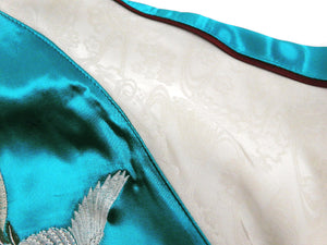Japanesque Sukajan Jacket Men's Japanese Souvenir Jacket Japanese Crane 3RSJ-752 Blue-Green/Off